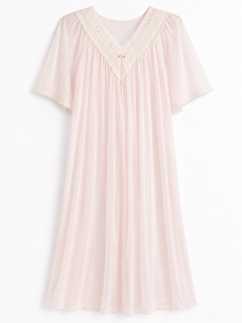 Vintage Amanda Stewart Pink Lace Trim Nylon Nightgown Large